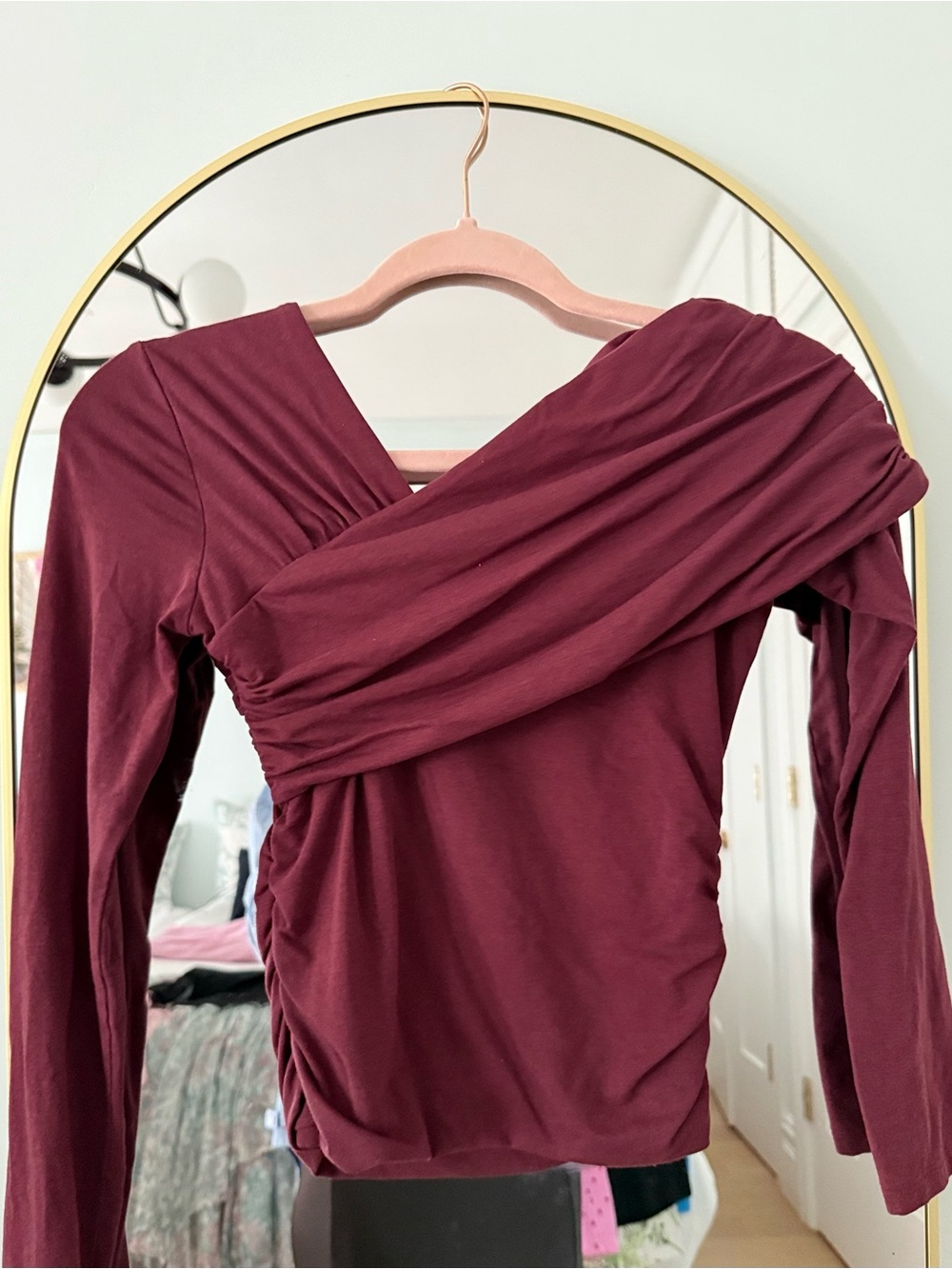 Abercrombie & Fitch Long Sleeve Draped Wrap Top - Burgundy